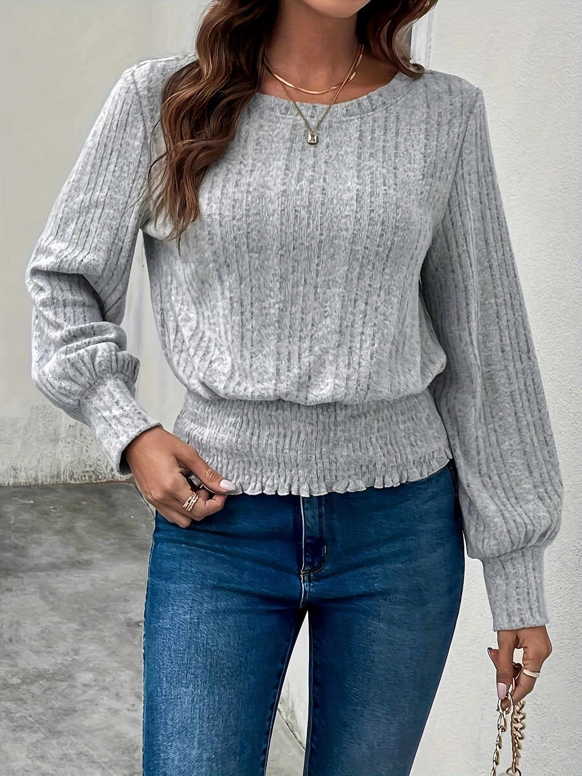 Corinthia | Smocked-Hem Ribbed Top Image