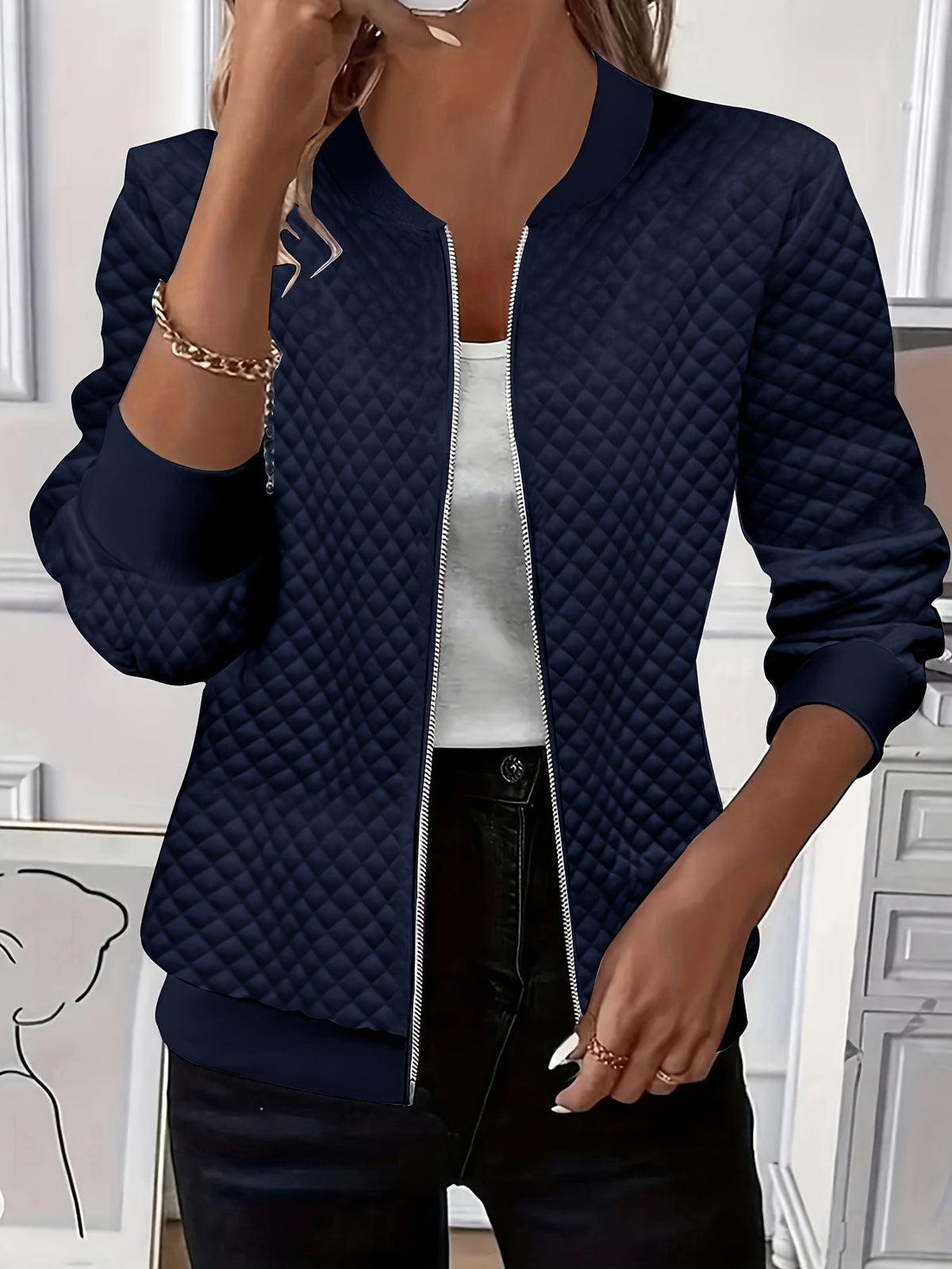 Carolyn | Quilted-Texture Baseball Jacket Image