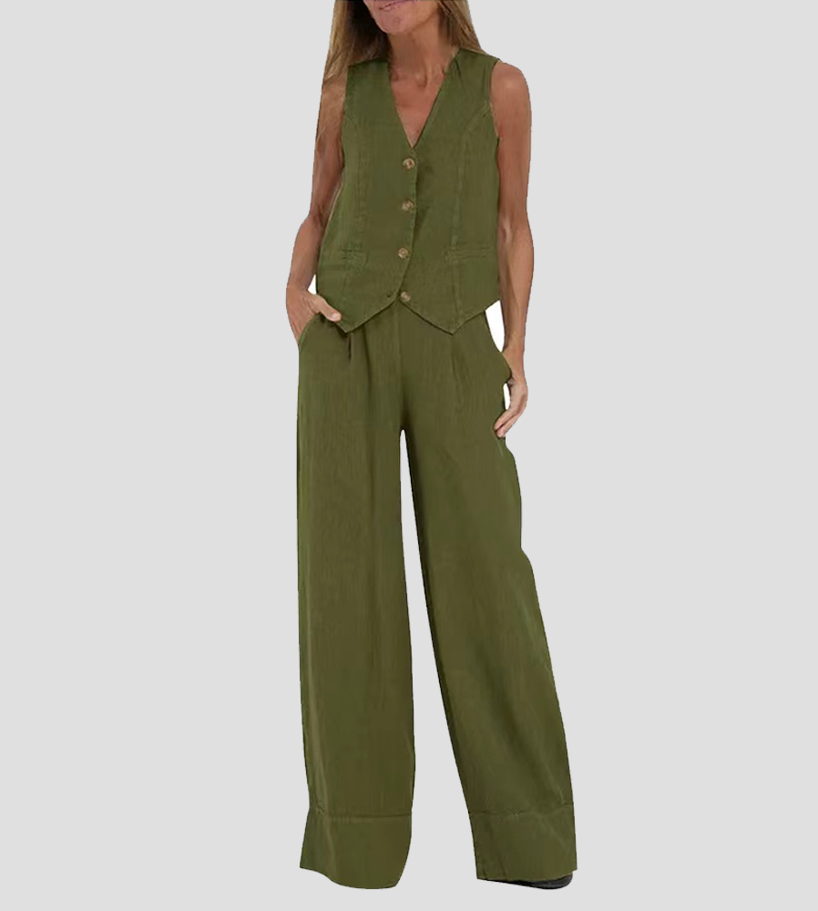 Lauren | Sleeveless V-Neck Vest & Wide-Leg Pants Set