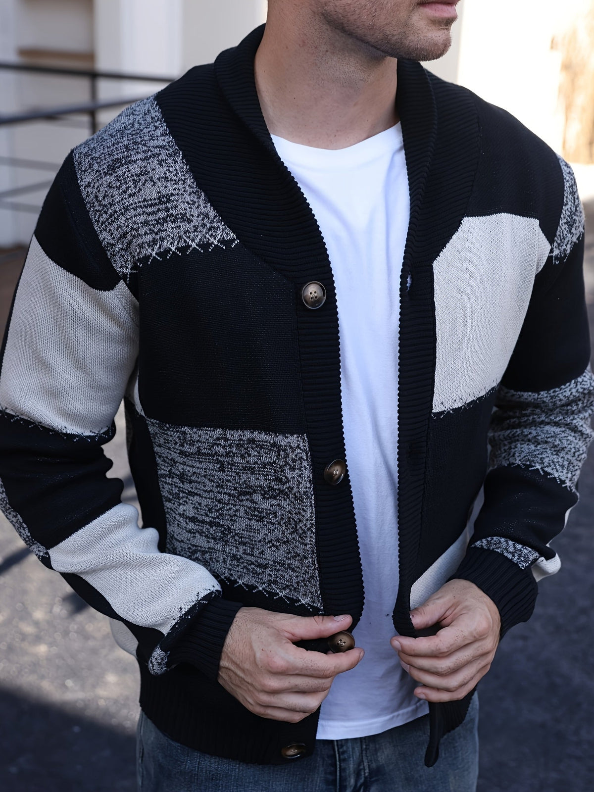 Vincent | Color-Blocked Button-Up Cardigan Image