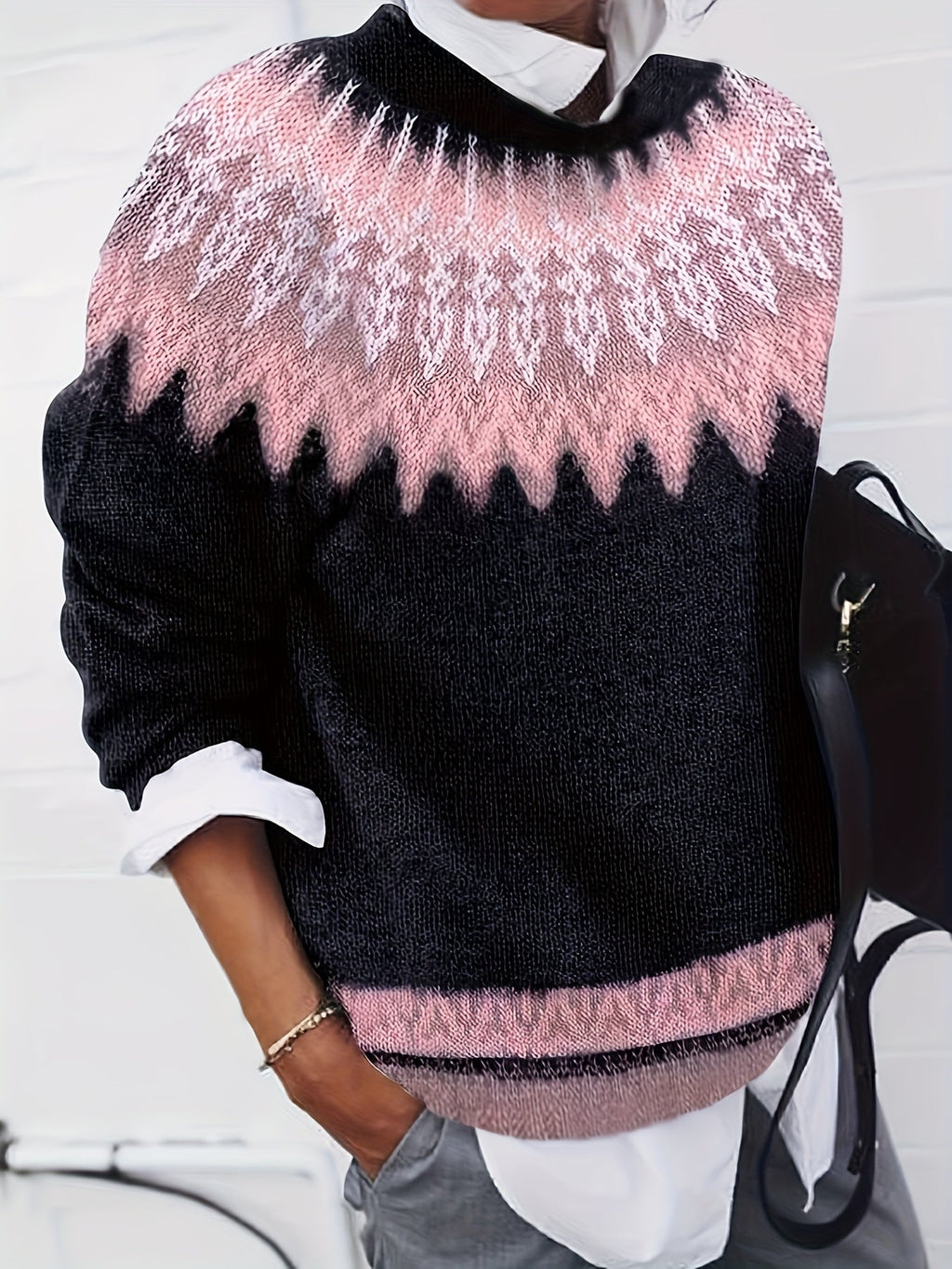 Brenna | Chunky Jacquard Round Neck Sweater
