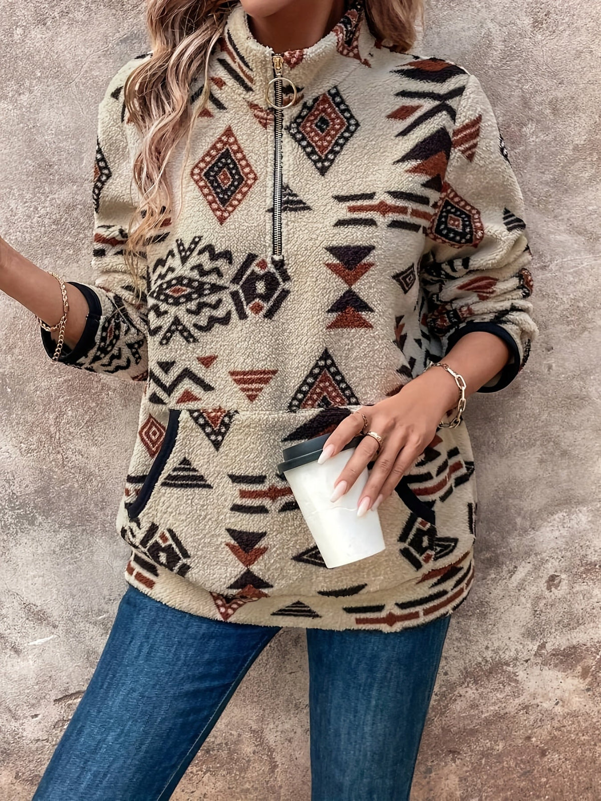 Tabitha | Aztec-Print Quarter-Zip Pullover Image