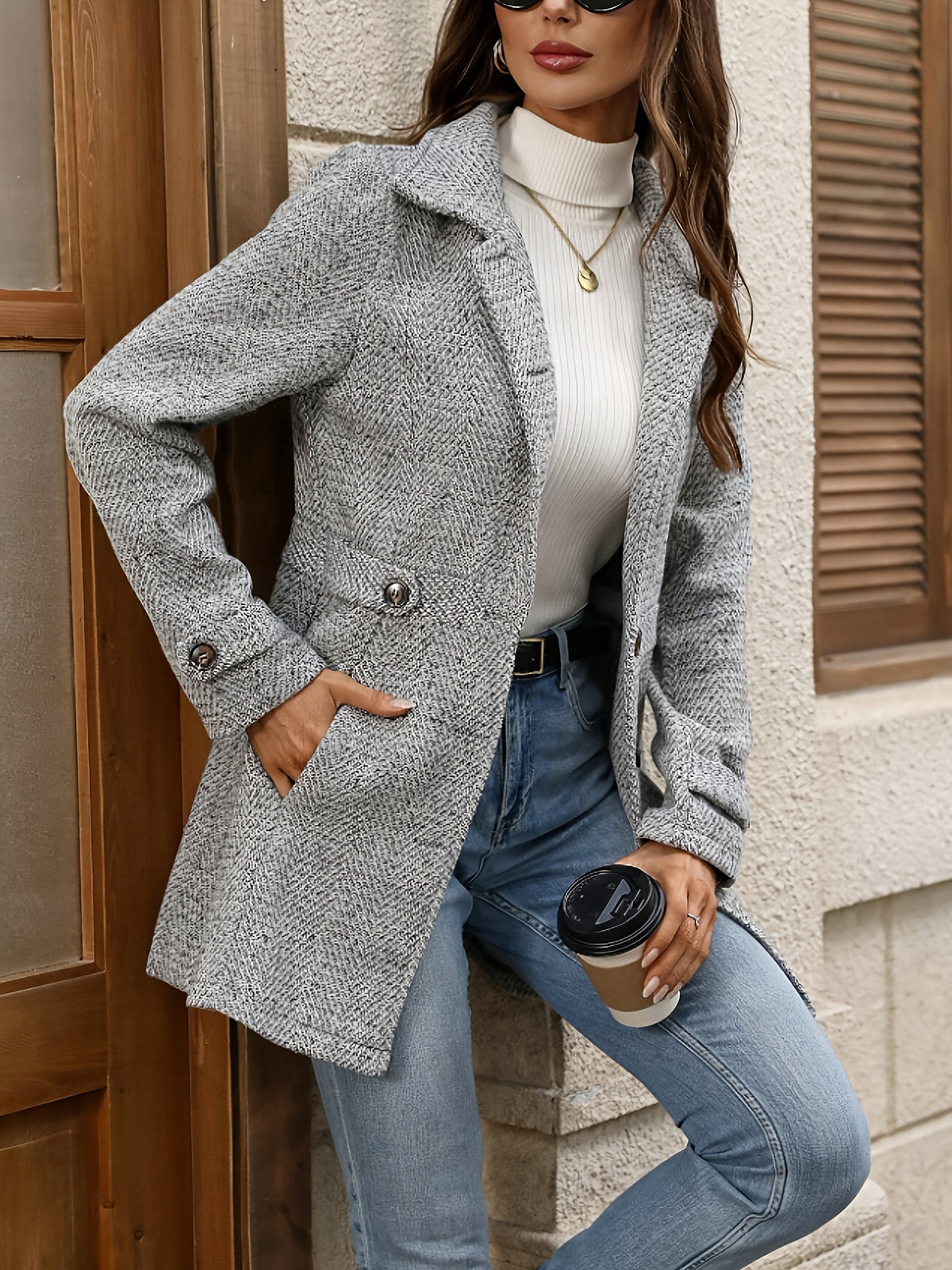 Adriana | Waist-Defining Herringbone Coat Image