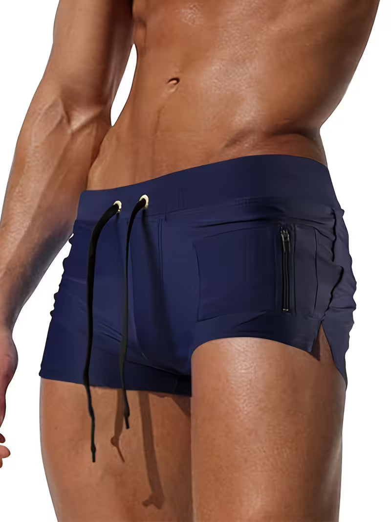 Tanner | Trendy Zipper Boxer Swim Trunks Image