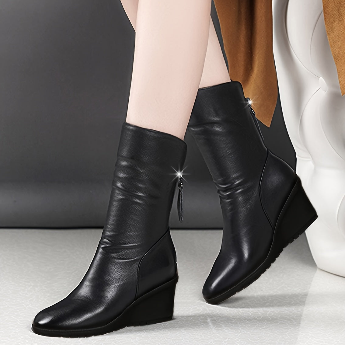 Verity | Sleek Wedge Mid-Calf Boots Image