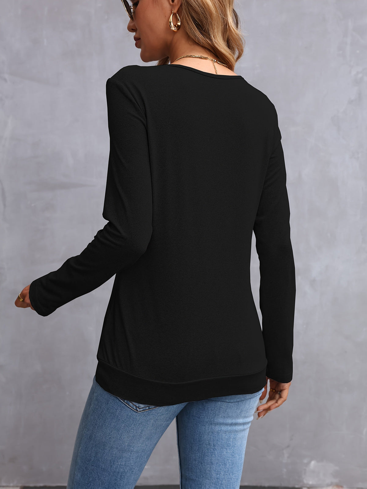 Kathryn | Side-Button V-Neck Long Sleeve Top Image