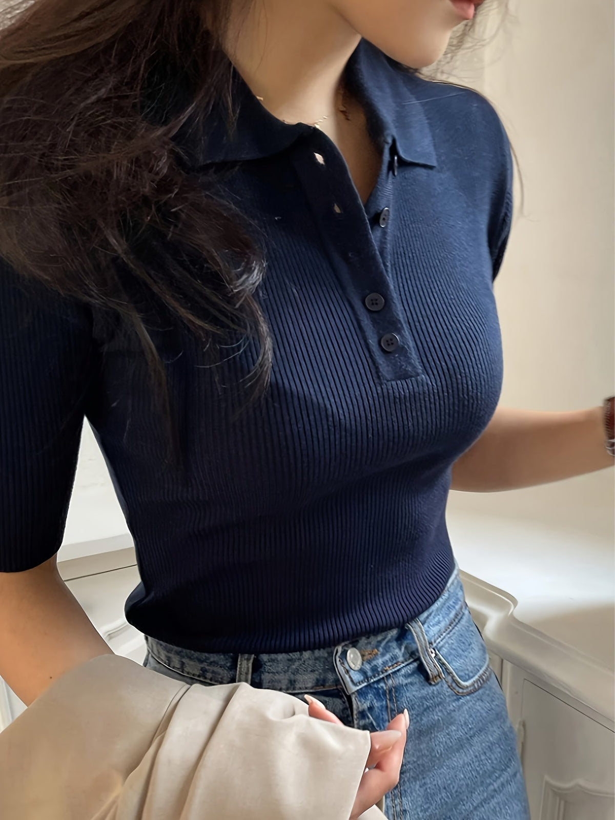 Meredith | Ribbed Collared Top Image
