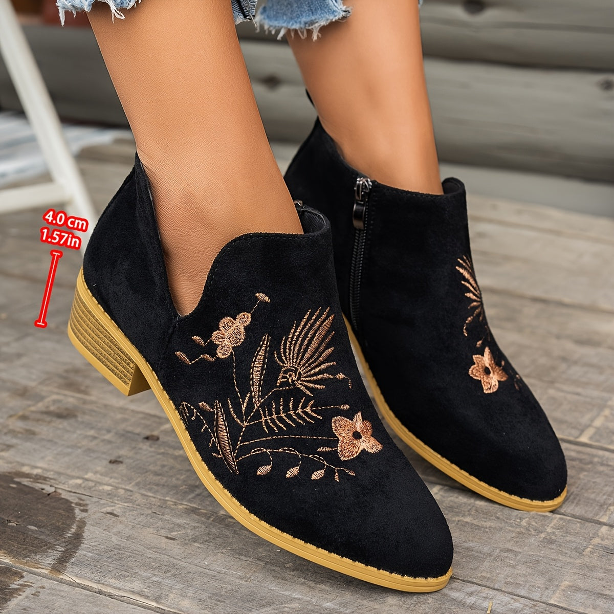 Isadora | Embroidered Low-Heel Ankle Boots Image