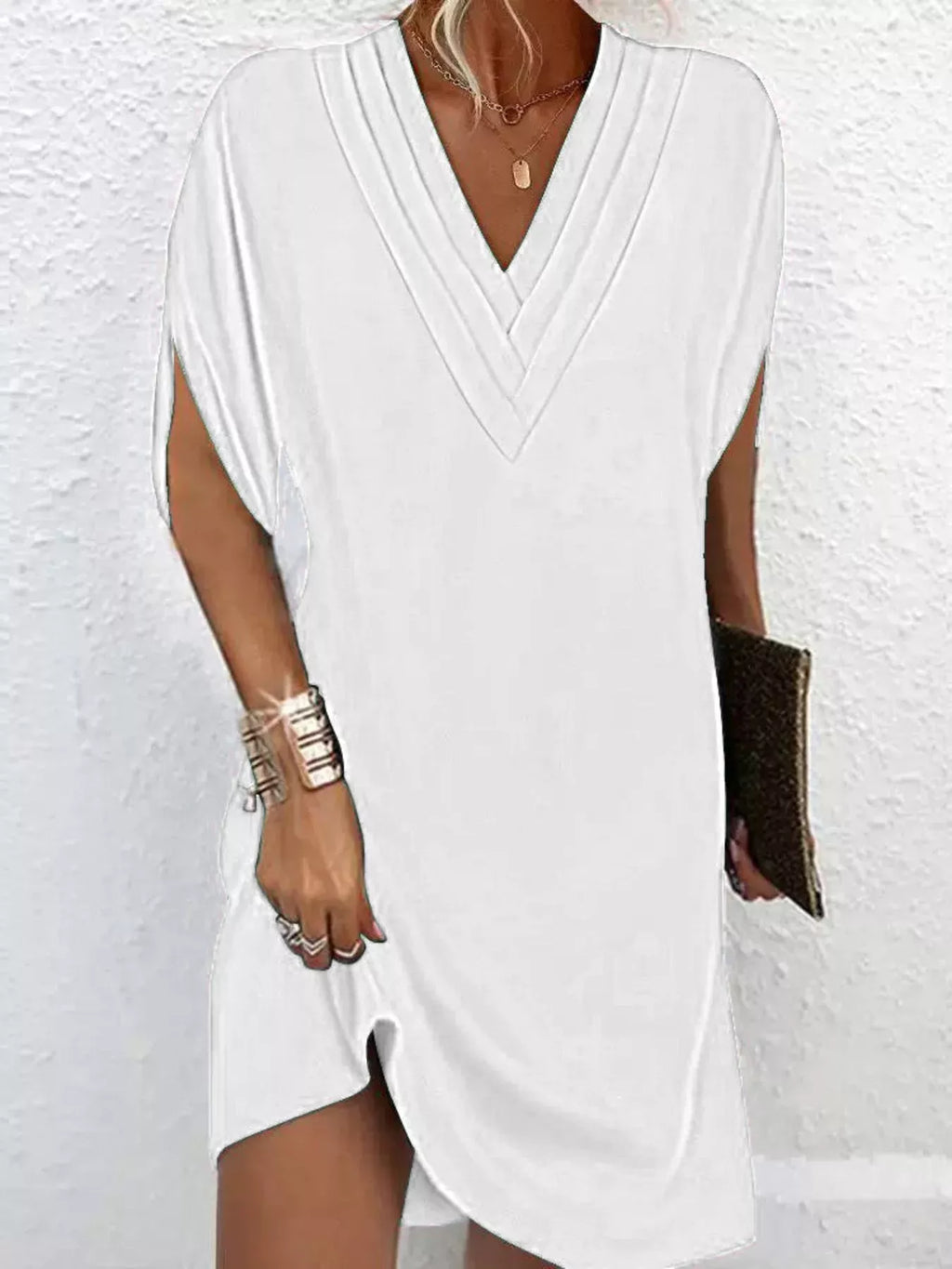 Emery | V-Neck Slit Sleeve Mini Dress
