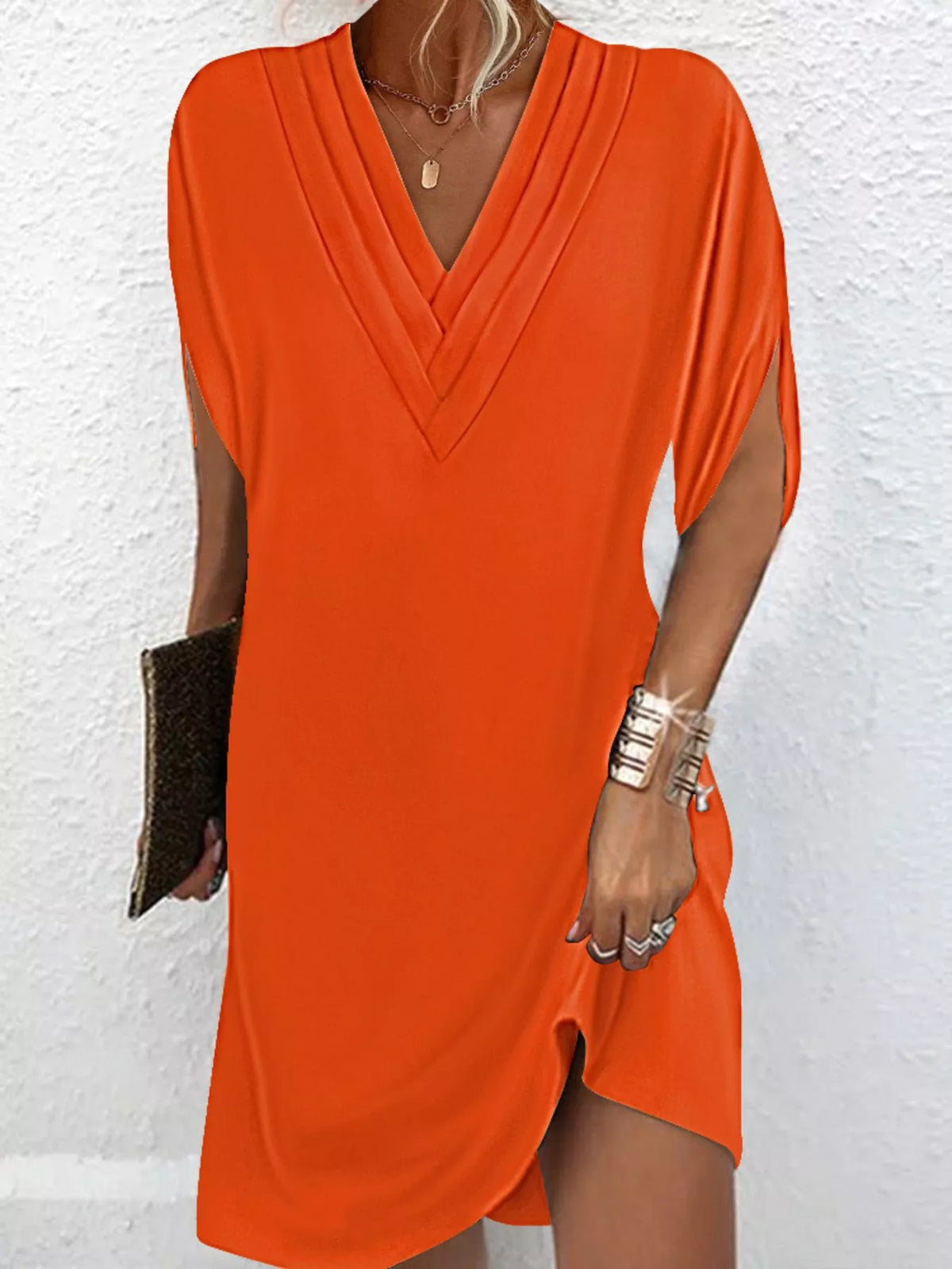 Emery | V-Neck Slit Sleeve Mini Dress