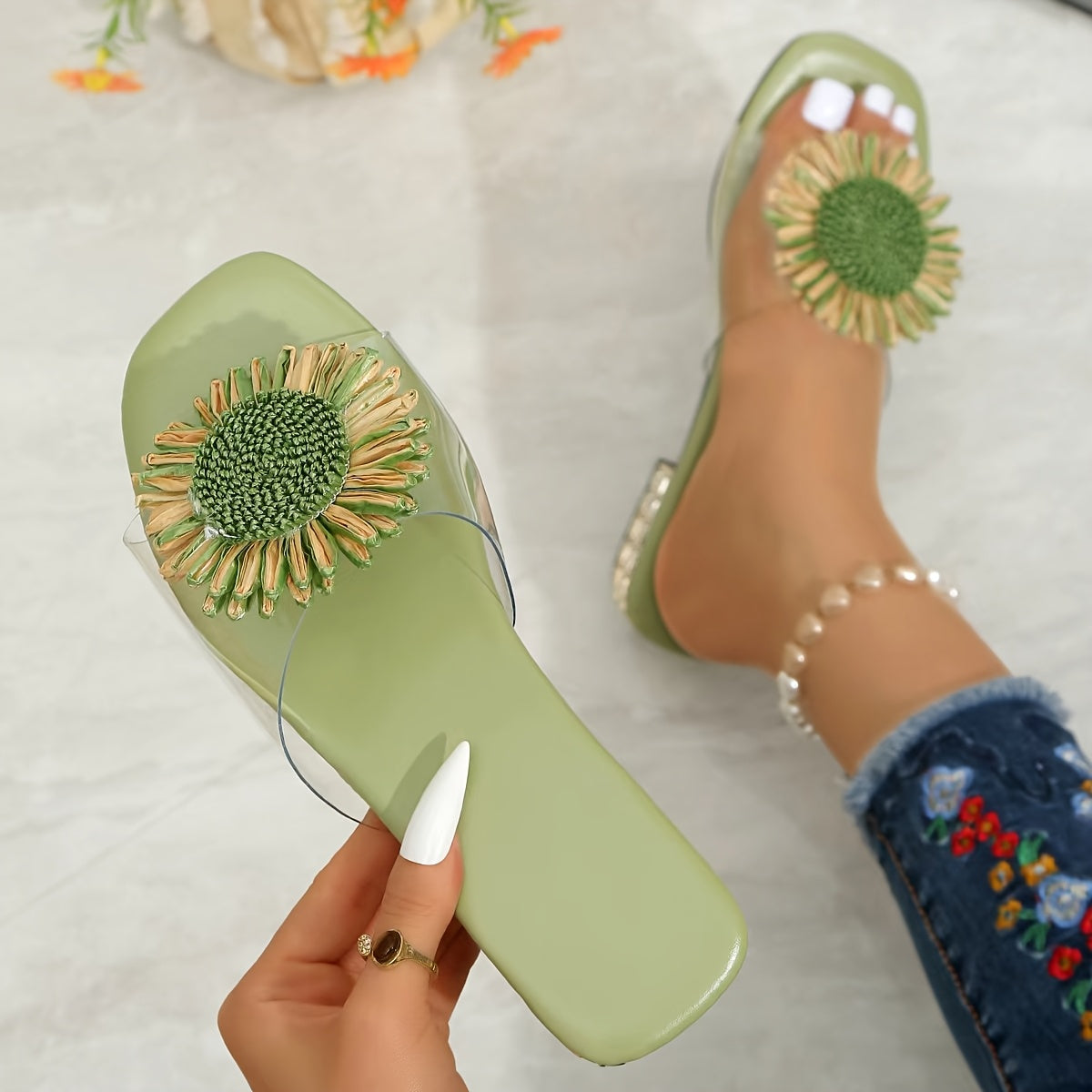 Elise | Floral Square-Toe Sandals Image