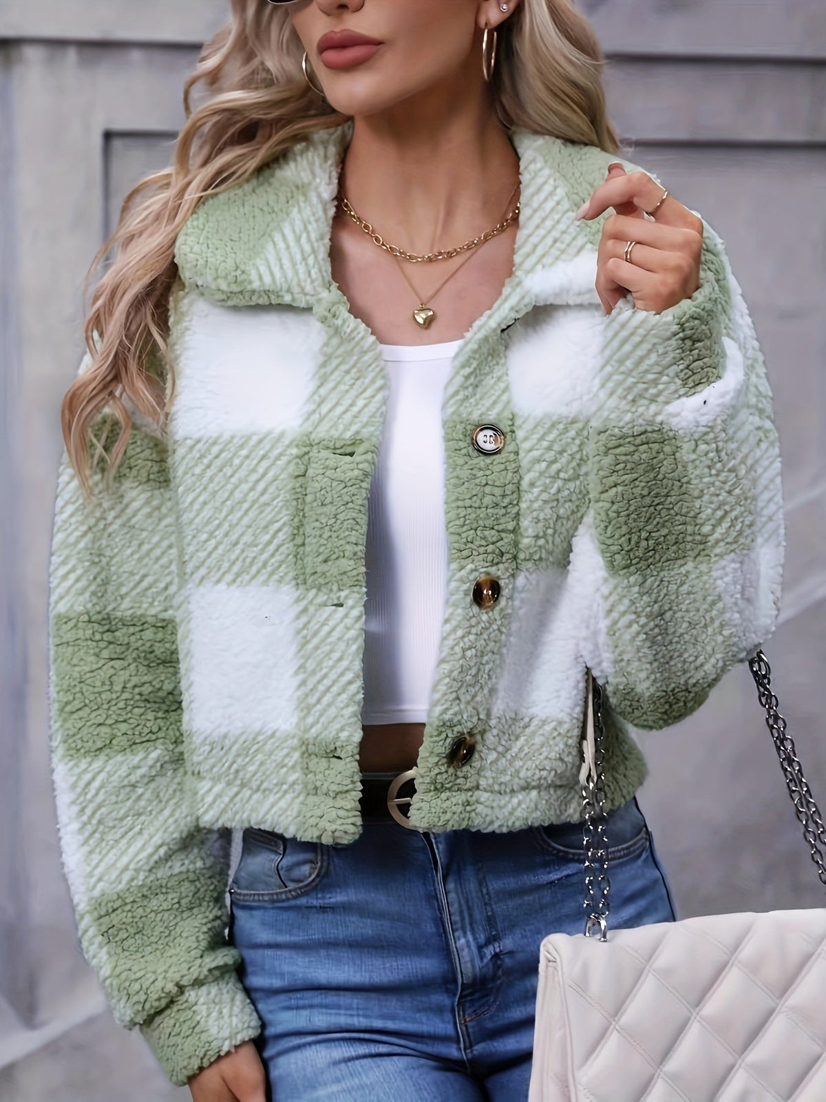 Marnie | Cozy Cropped Plaid Jacket Image