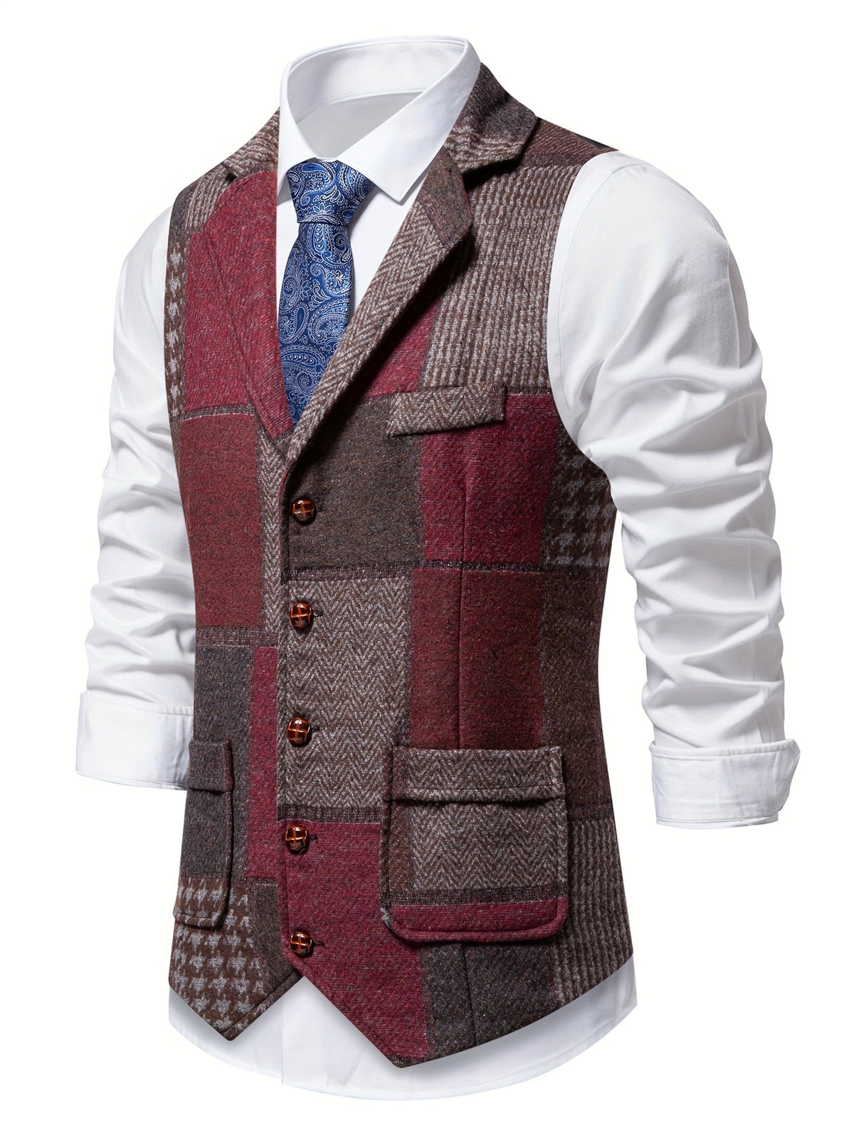 Trevor | Patchwork Vest with Herringbone Pattern