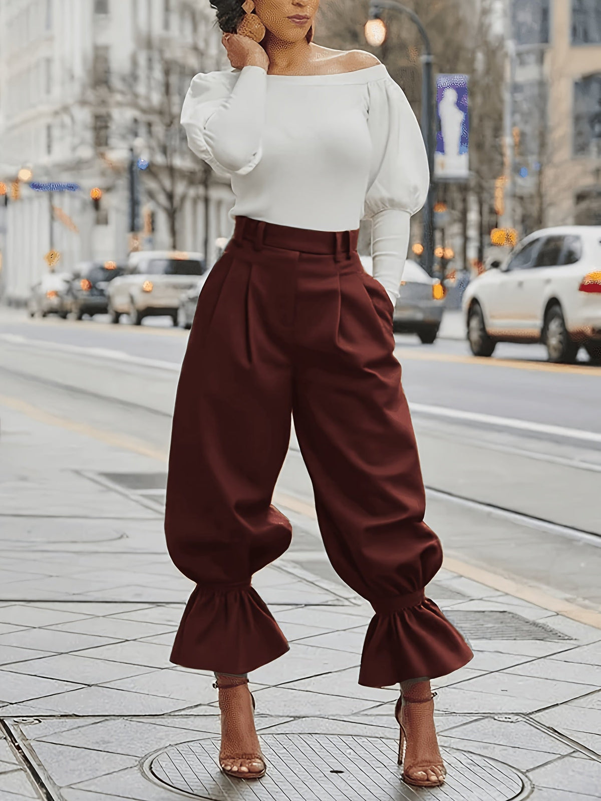 Maren | Ruffled-Hem Wide-Leg Trousers Image