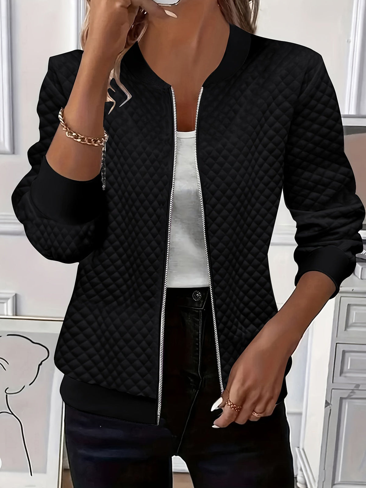 Carolyn | Quilted-Texture Baseball Jacket Image