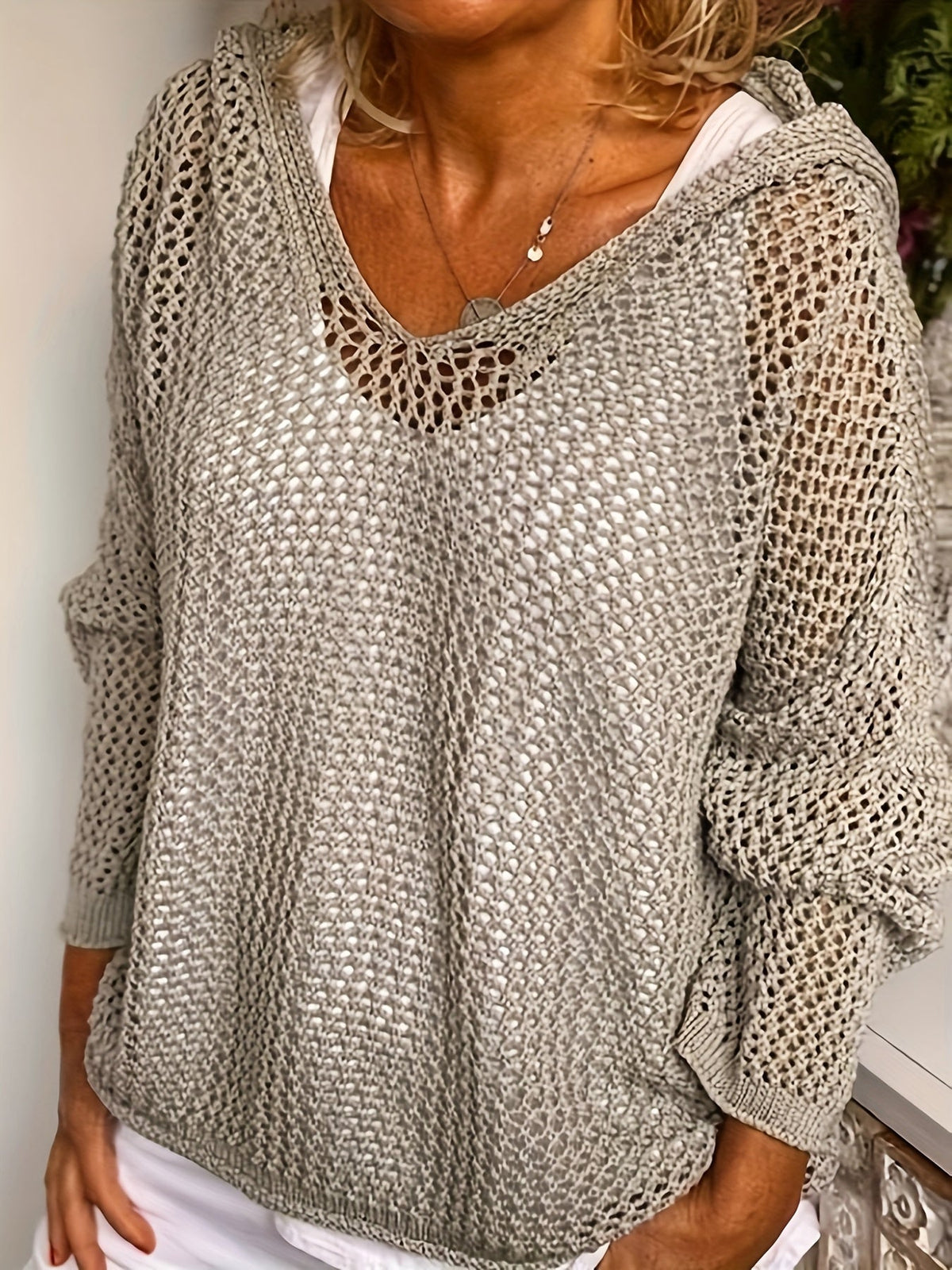 Delaney | Relaxed Open-Knit Hooded Sweater Image