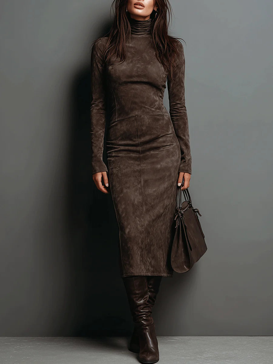 Mildred | Elegant Suede High Neck Dress Image