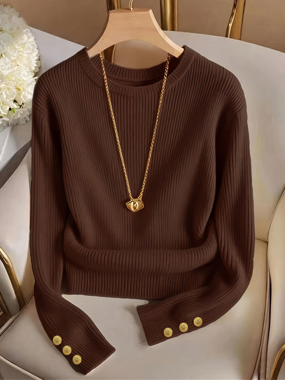 Gretchen | Ribbed Button-Cuff Sweater Image