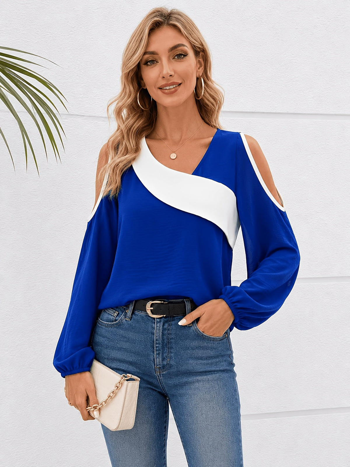 Annette | Cold-Shoulder Color Block Top Image