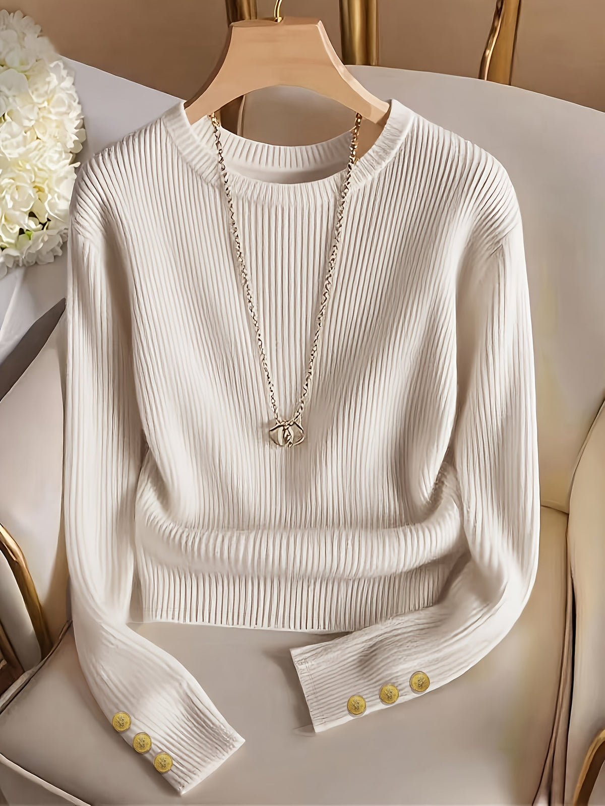 Gretchen | Ribbed Button-Cuff Sweater Image