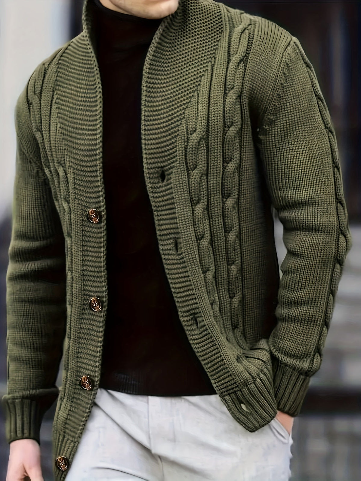 Trevor | Cable-Knit Button Cardigan Image