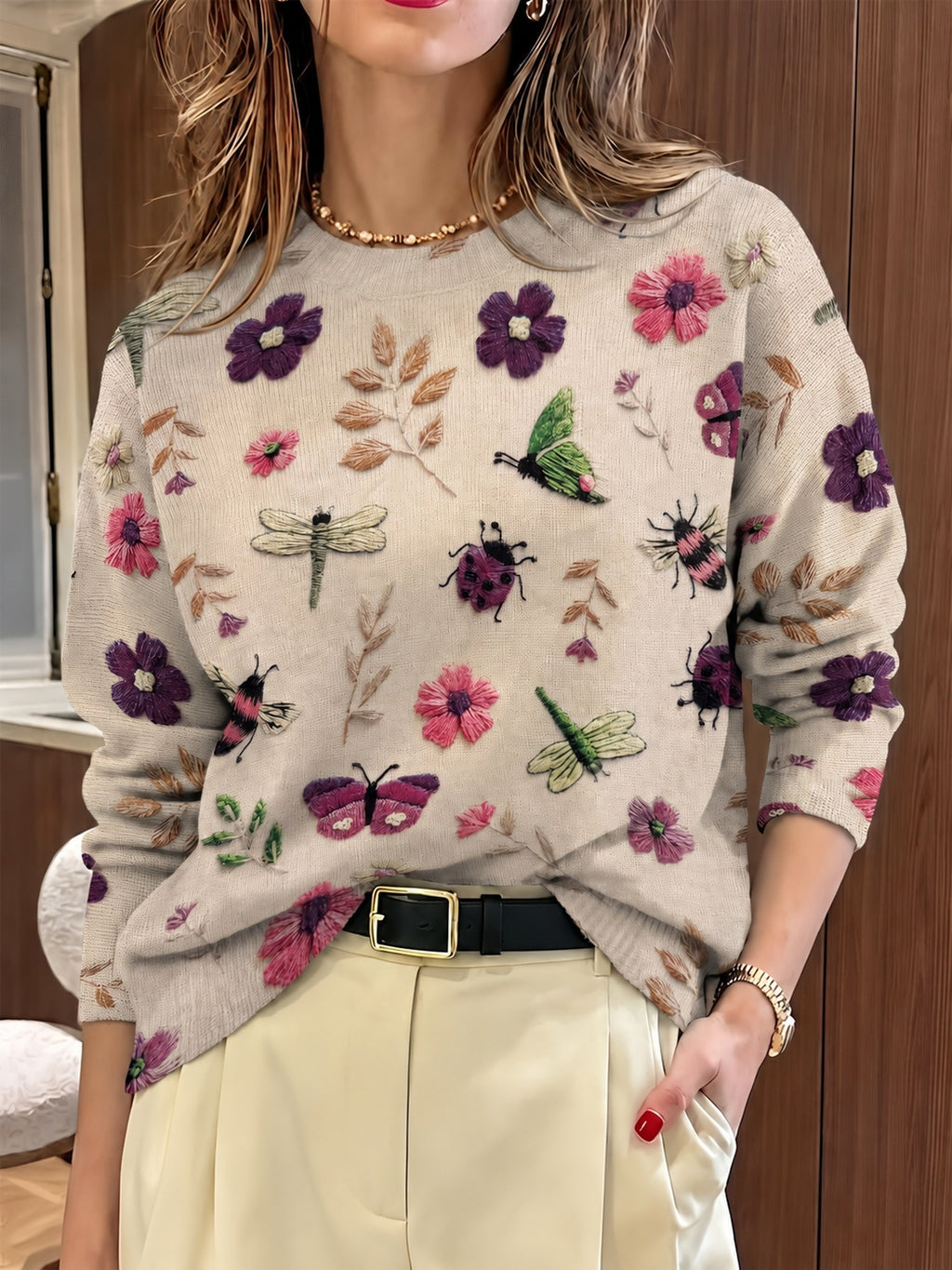 Elsie | Botanical Print Crewneck Sweater