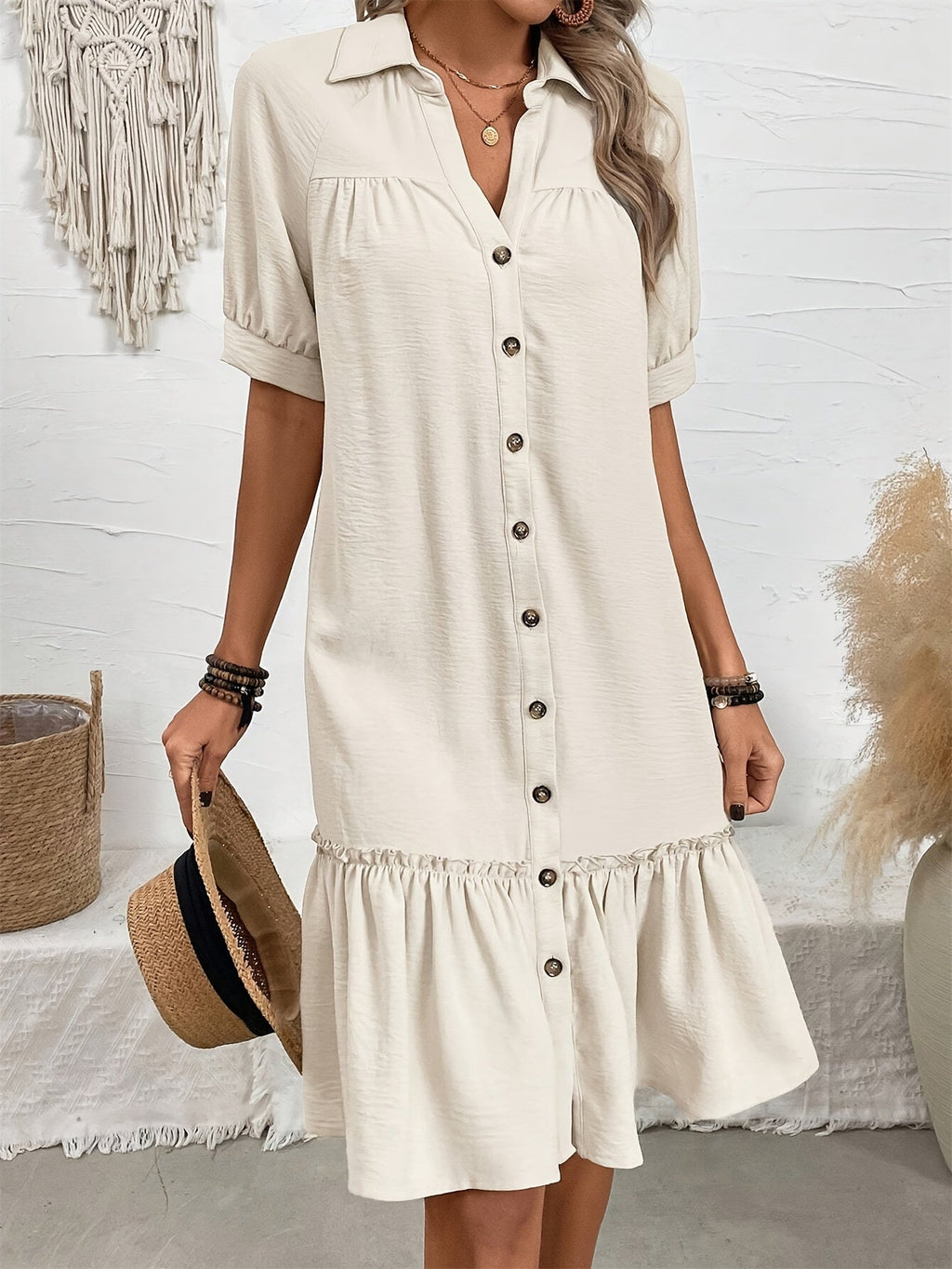 Maevelle | Buttoned Boho Midi Dress