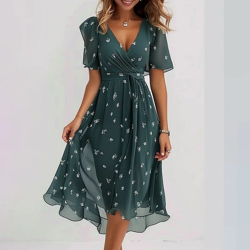 Naomie | Elegant Short Sleeve Printed Dress Image
