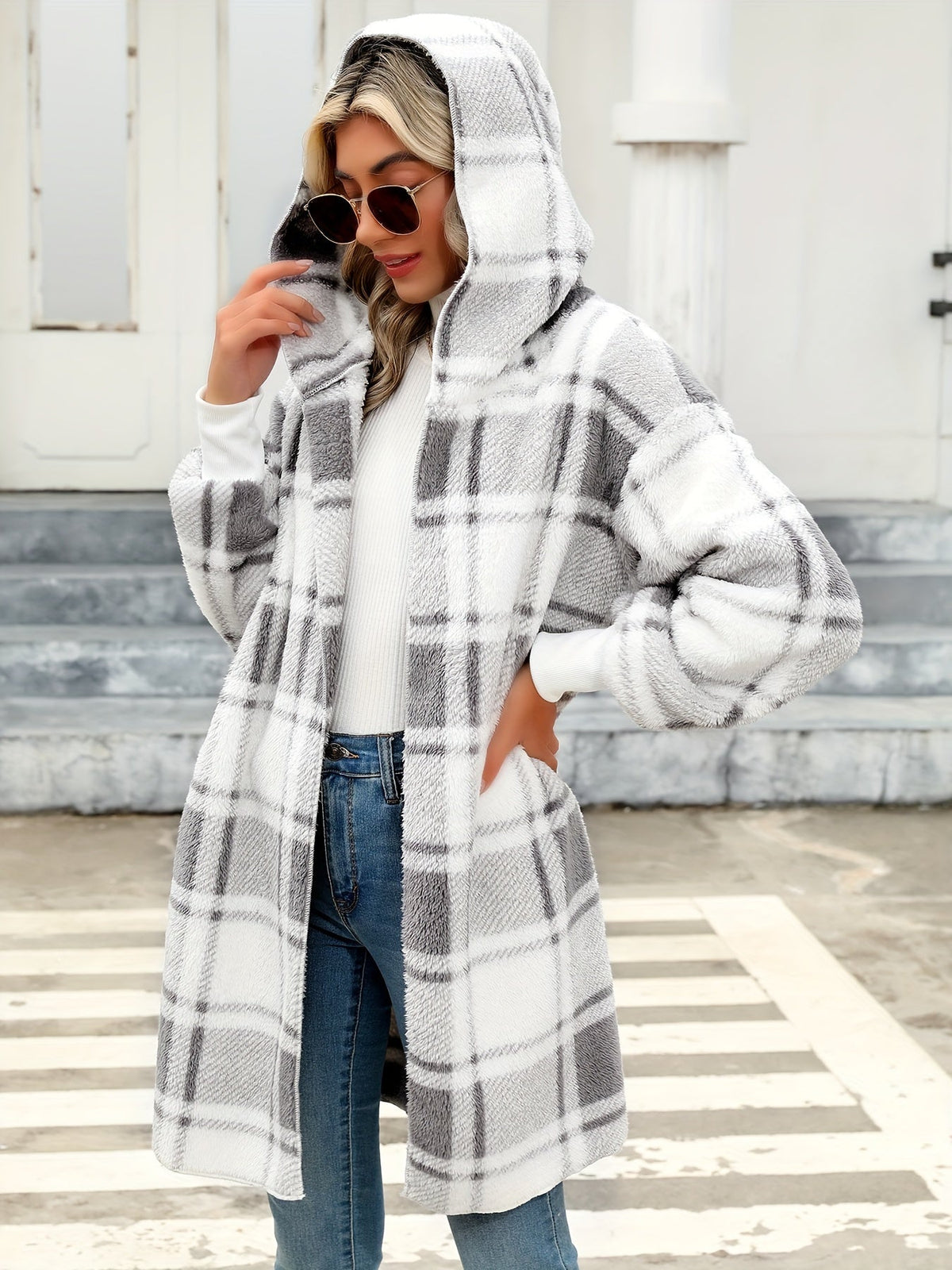 Antonia | Cozy Plaid Hooded Cardigan Image