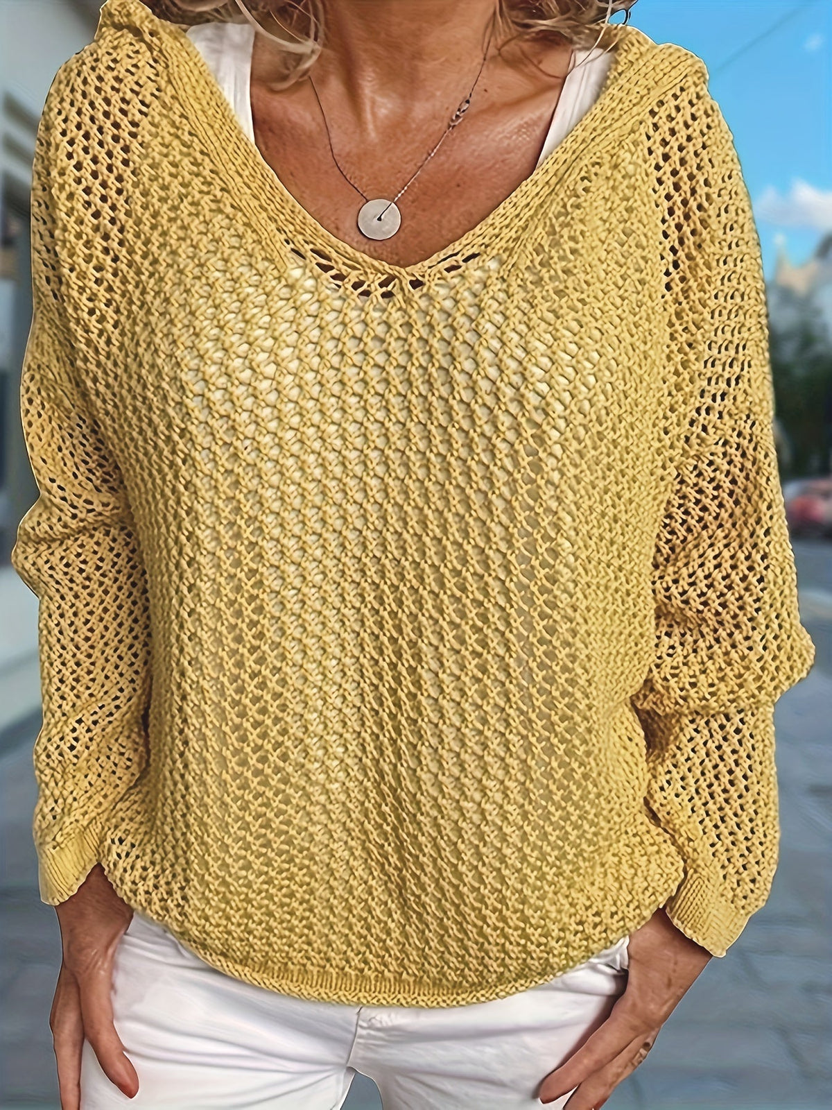 Delaney | Relaxed Open-Knit Hooded Sweater Image