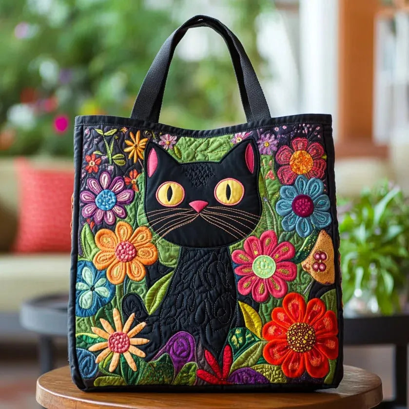 Martha | Stylish Floral Cat Art Tote Bag Image