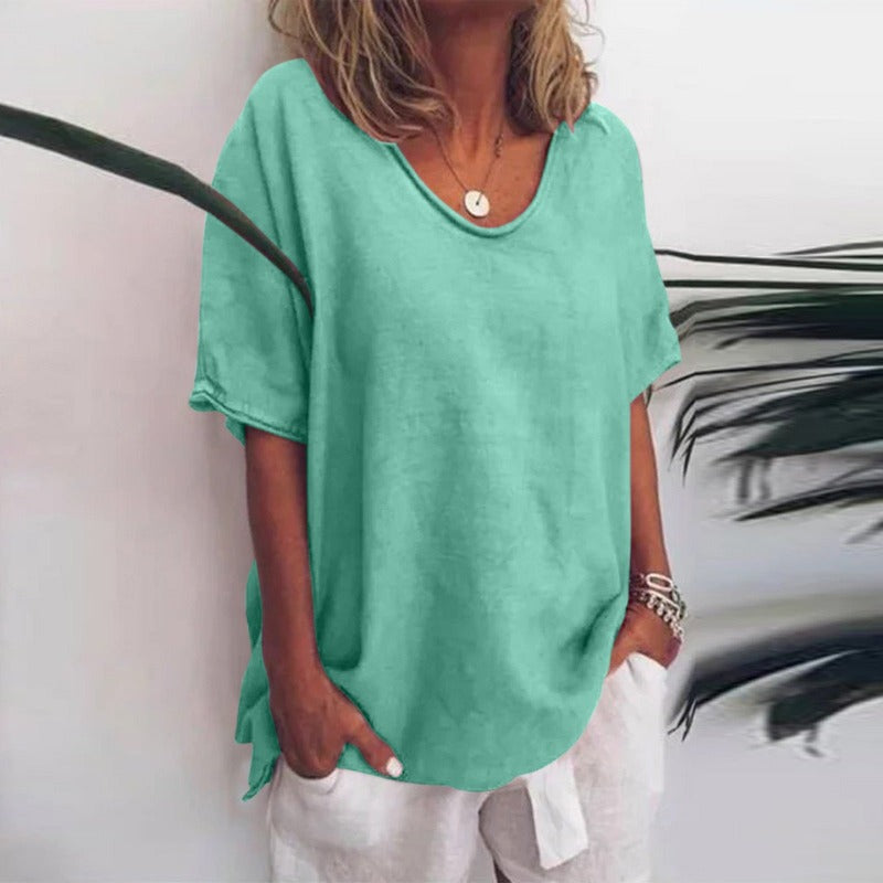 Megan | Refined V-Neck Short Sleeve Blouse