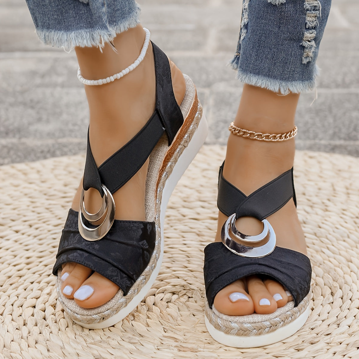 Aria | Braided Rope Platform Sandals Image