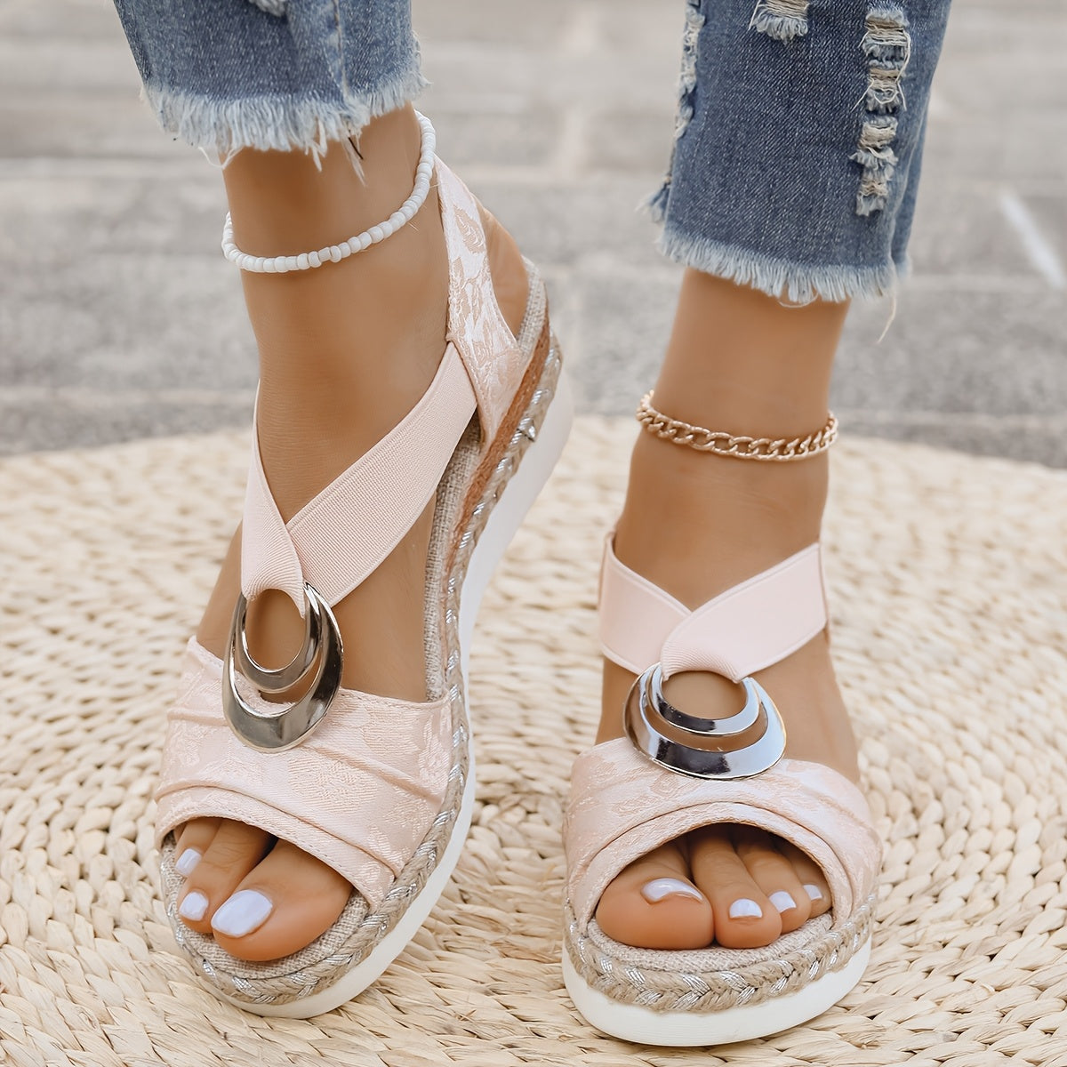 Aria | Braided Rope Platform Sandals Image