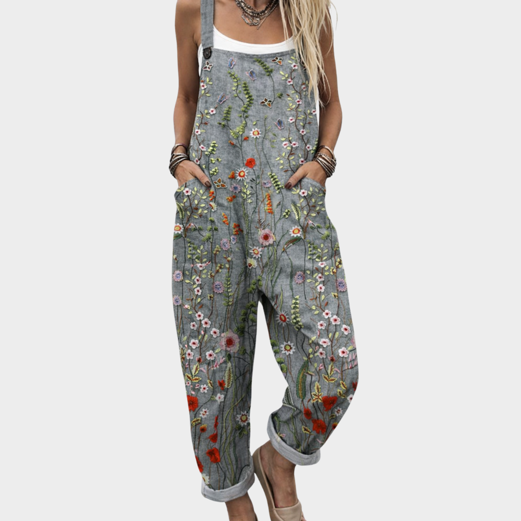 Jocelyn | Comfortable Gray Floral Jumpsuit