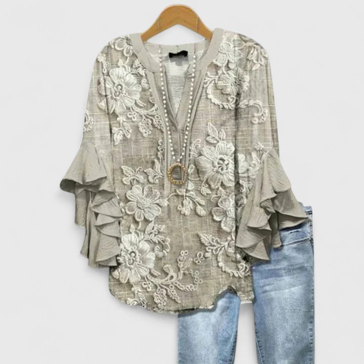 Althea | Elegant Ruffle Sleeve Floral Blouse Image