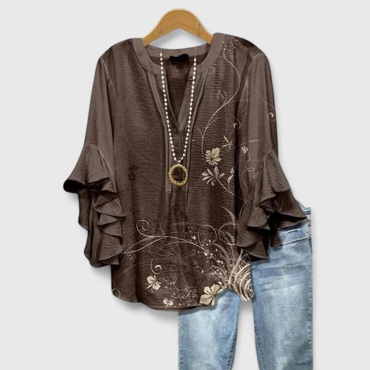 Althea | Elegant Ruffle Sleeve Floral Blouse Image