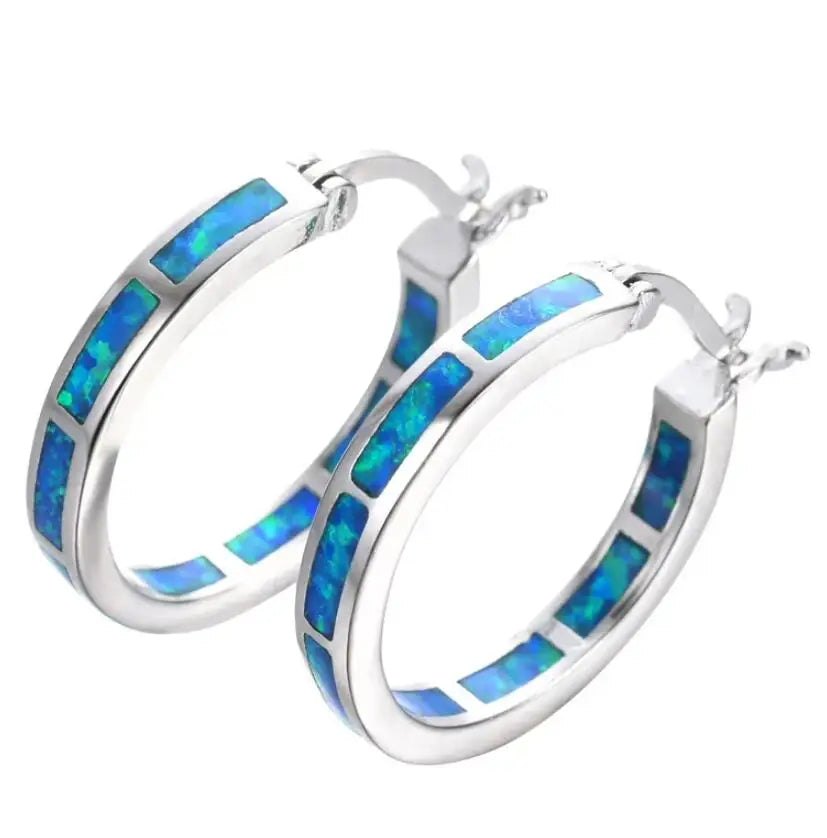 Vicki | Elegant blue Fire Opal Hoop Earrings Image