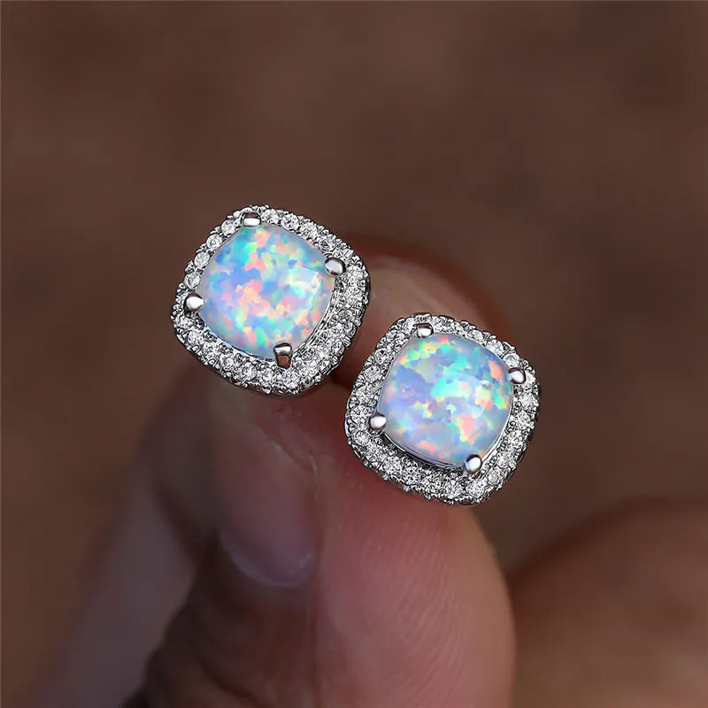 Rhonda | Elegant White Fire Opal Round Earrings Image