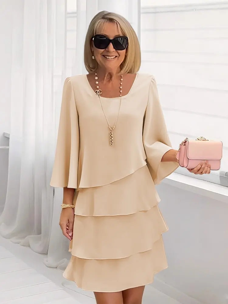 Catherine | Elegant Mid Sleeve Ruffle Dress Image