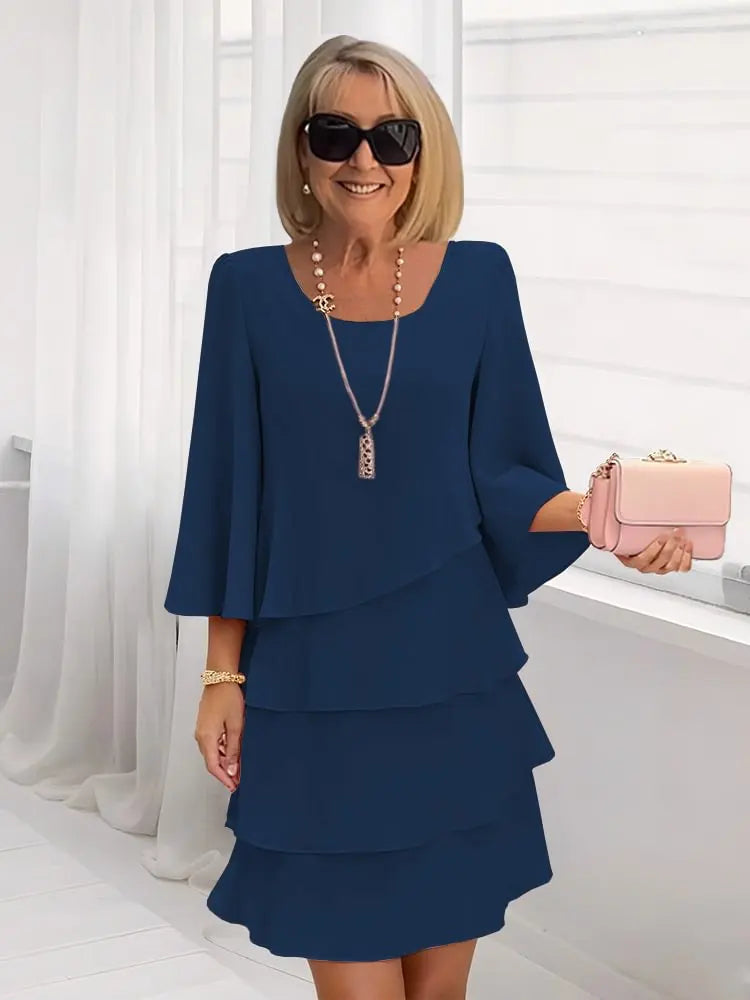 Catherine | Elegant Mid Sleeve Ruffle Dress Image