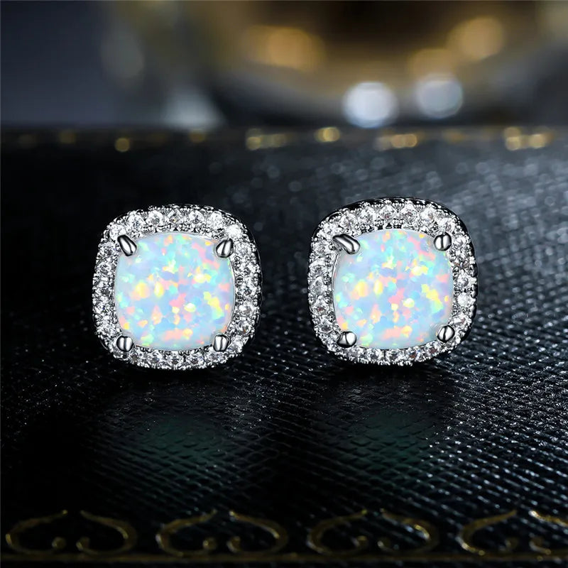 Rhonda | Elegant White Fire Opal Round Earrings Image