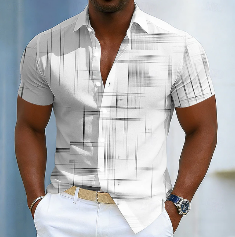Hendrix | Short Sleeve Button Geometric Shirt Image