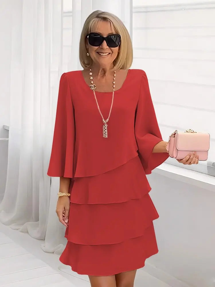 Catherine | Elegant Mid Sleeve Ruffle Dress Image