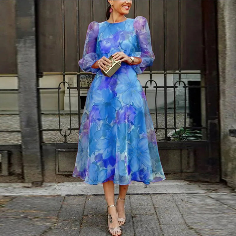 Jenna | Floral Print Wedding Guest Midi Dress Image