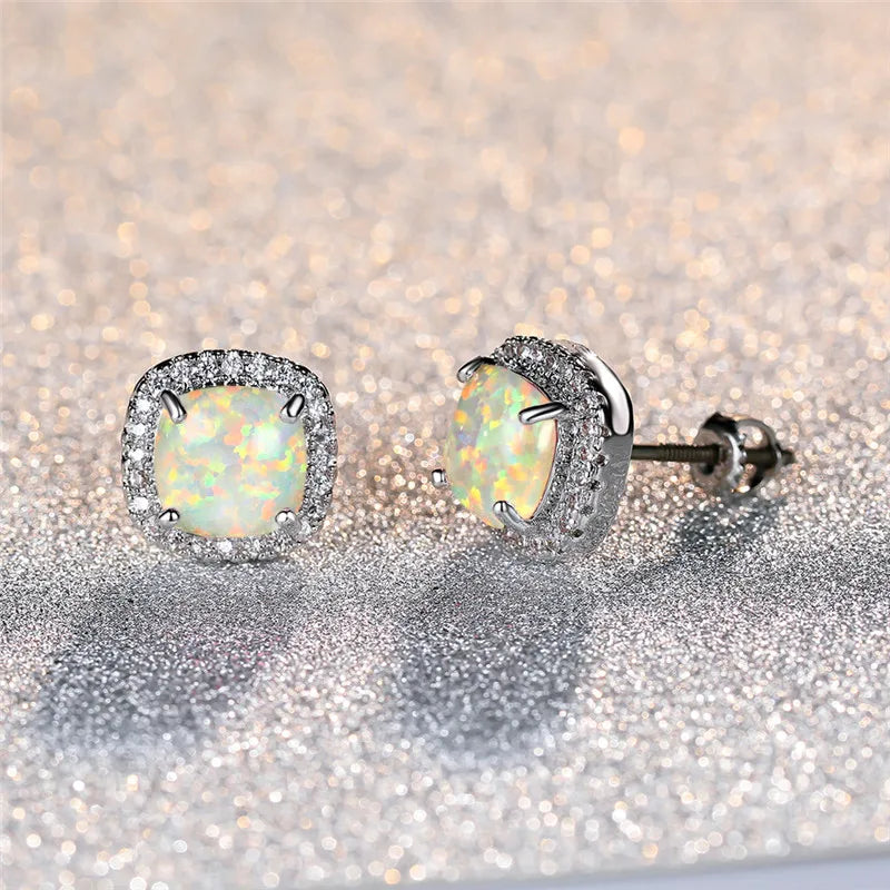 Rhonda | Elegant White Fire Opal Round Earrings Image