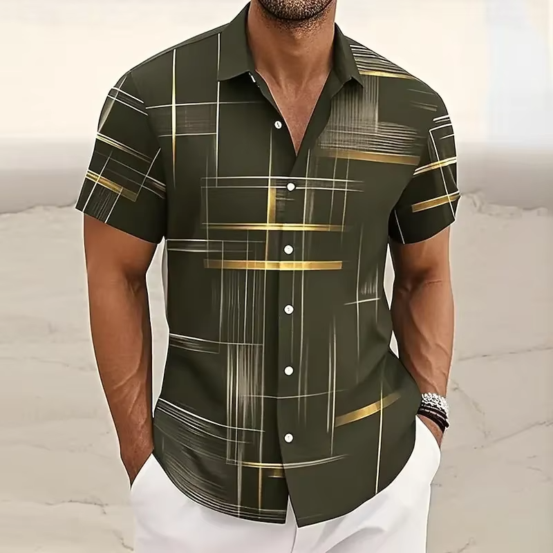 Gerald | Modern Line-Print Short Sleeve Shirt Image
