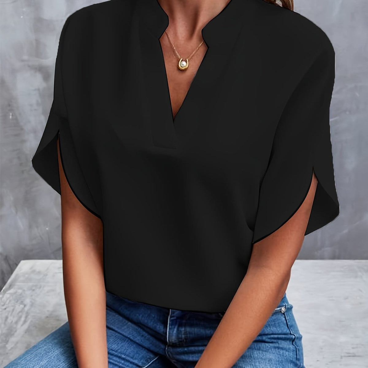 Nicole | Elegant Draped V-Neck Blouse Image