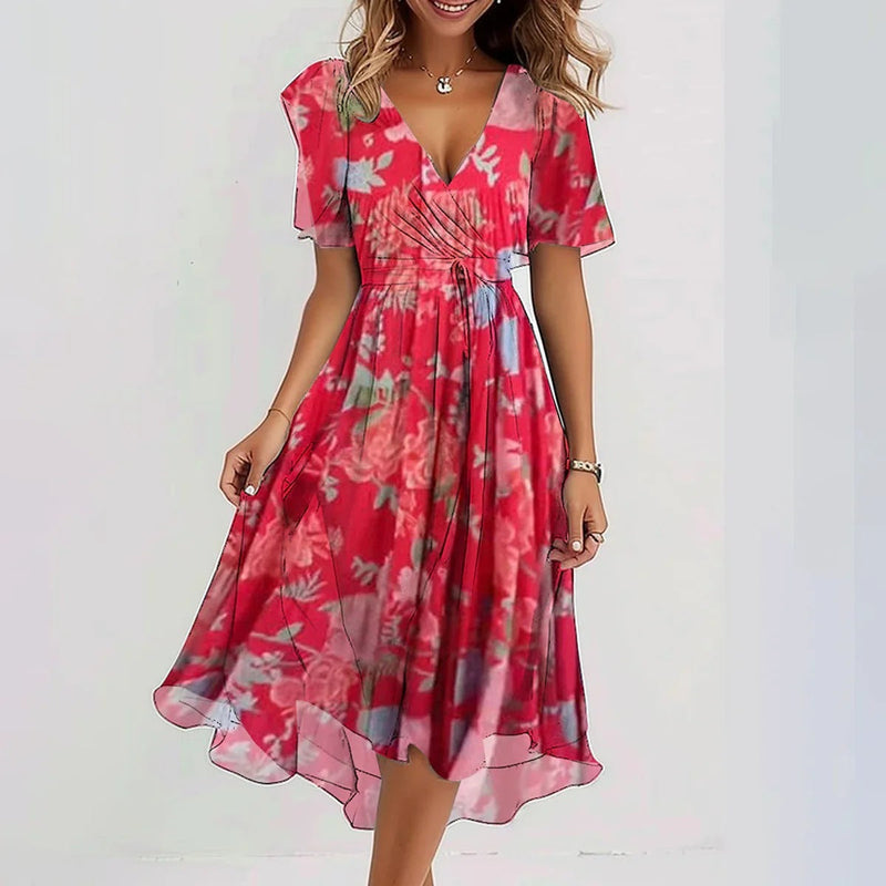 Naomie | Elegant Short Sleeve Printed Dress Image
