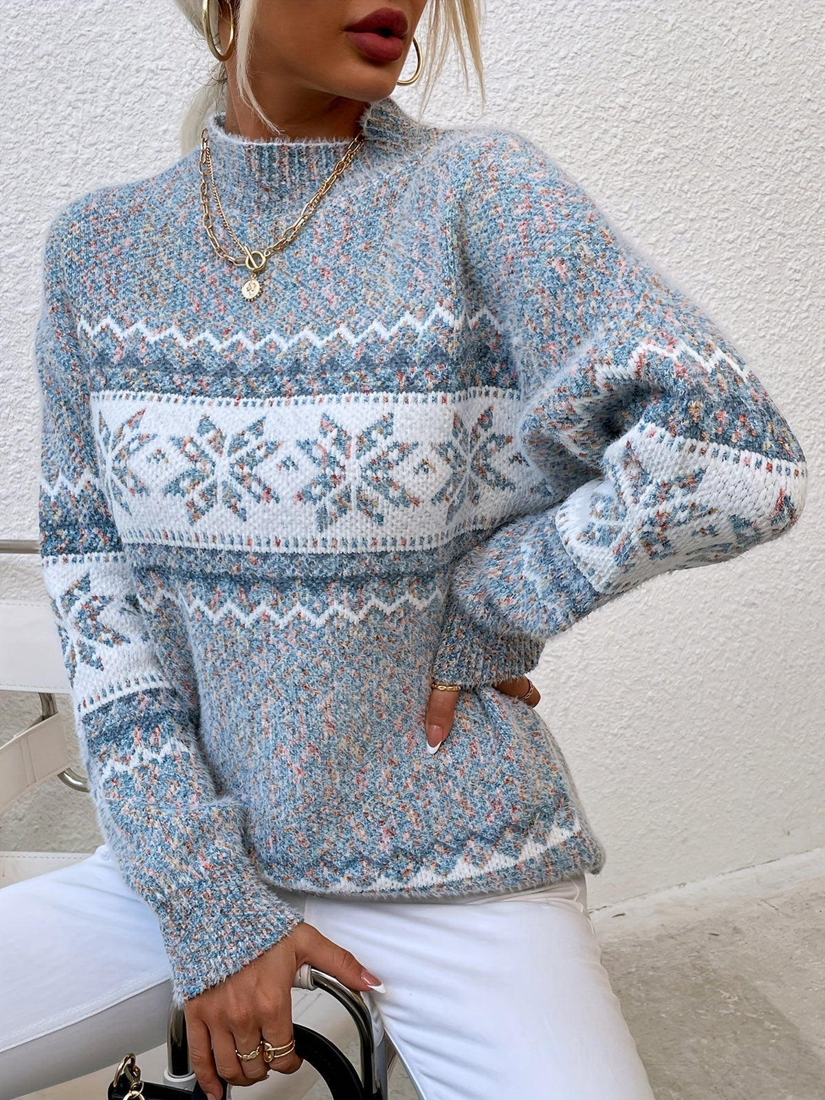 Tamsin | Cozy Snowflake Mock-Neck Sweater Image